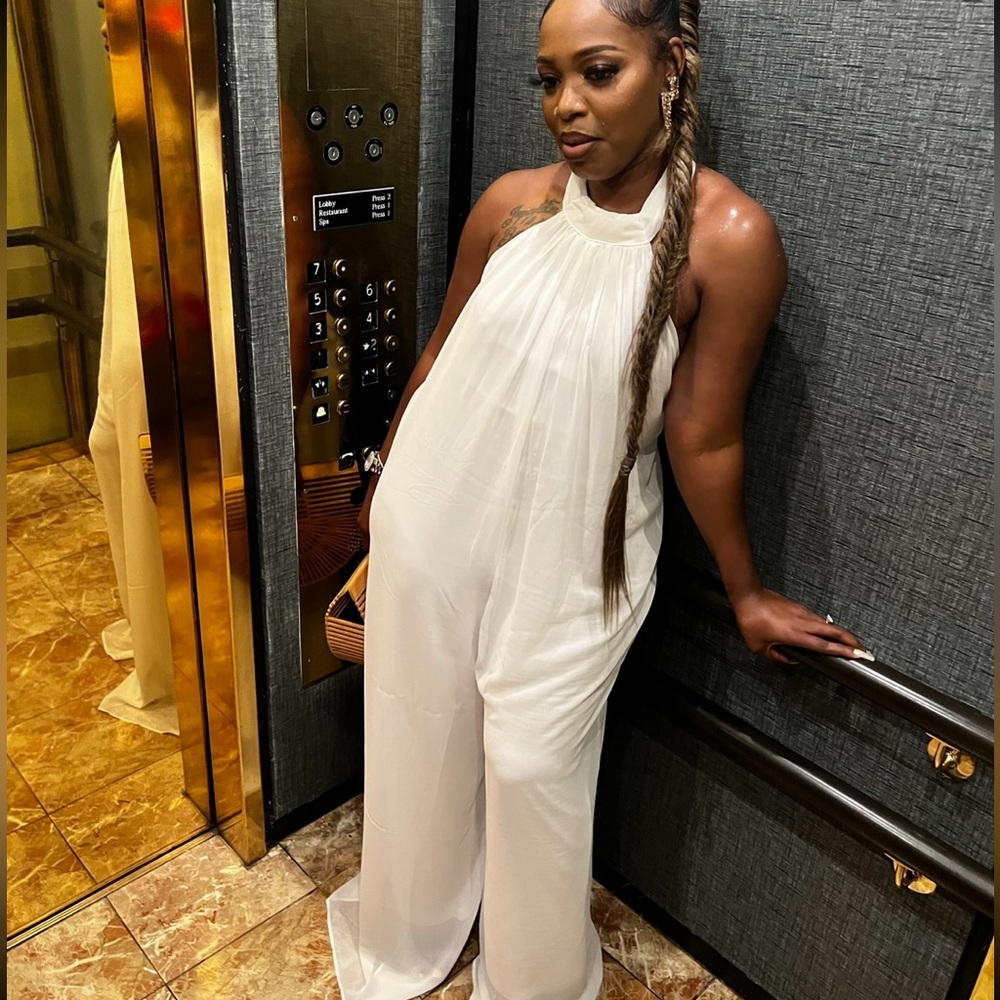 White backless jumpsuit